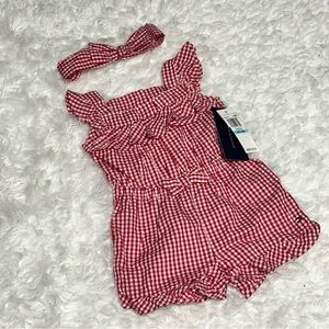 Tommy Hilfiger Checkered Romper w/Headband